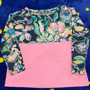 Lilly Pulitzer Blue and Green Floral Top Girls Sz.S 4-5